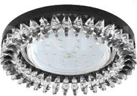 Ecola GX53 H4 LD5361 Светильник круг с подсветкой и стразами «Гребенка», металл-стекло, фон черный/центральная часть хром