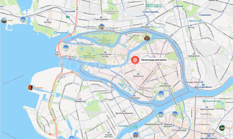 Петроградский район на карте СПБ