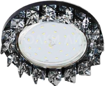 Встраиваемый светильник GX53 H4 5361 «Круг с крупными стразами Ёлочка», стекло, фон чёрный / центральная часть хром