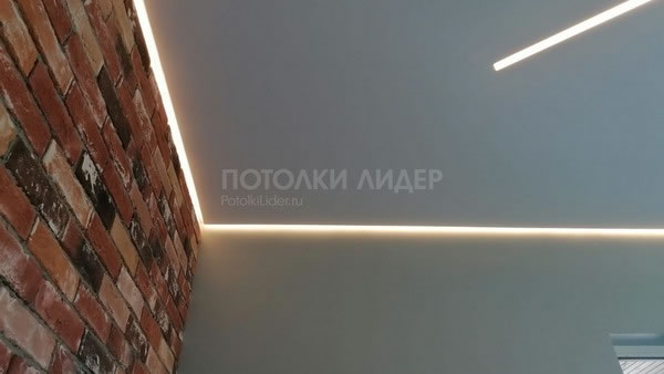 Парящий натяжной  потолок и 3d панели в виде кирпичиков  -  Фото 2