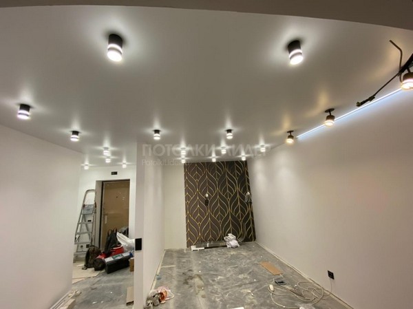Натяжной потолок с накладными и поворотными светильниками. – Фото 2
