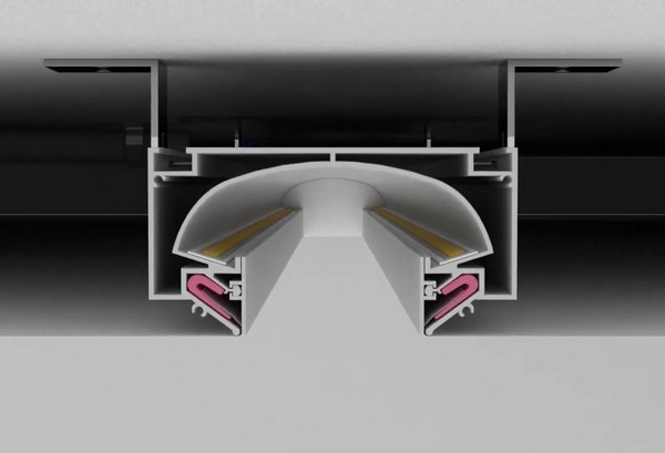 Профиль LumFer ST01 - для создания светового тунеля в натяжном потолке - пример в сборе